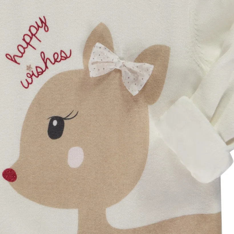 Pull en tricot doublé velours motif biche pour bébé fille