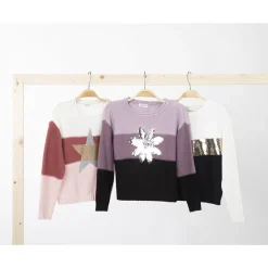 Pull en tricot effet color block avec sequins pour fille