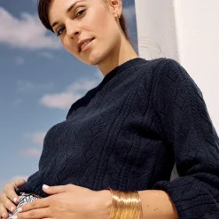 Pull en tricot fantaisie à manches bouffantes pour femme