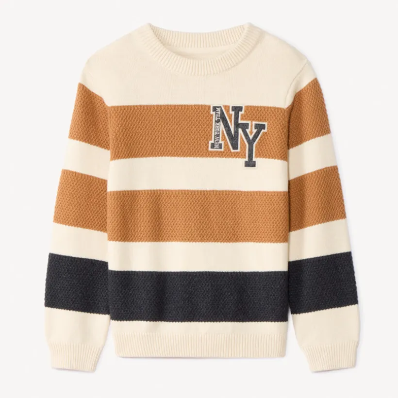 Pull en tricot fantaisie rayé avec patch pour garçon
