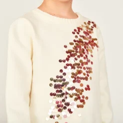 Pull en tricot à gros sequins pour fille