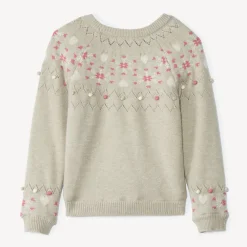 Pull en tricot à motif jacquard et doublure velours pour fille