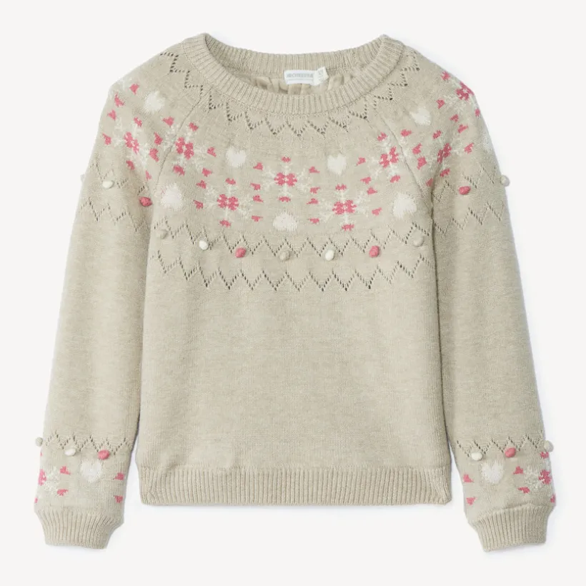Pull en tricot à motif jacquard et doublure velours pour fille