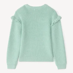 Pull en tricot perlé uni brodé cœur pour fille