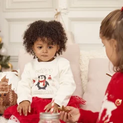 Pull en tricot print pingouin avec détails pailletés pour bébé fille