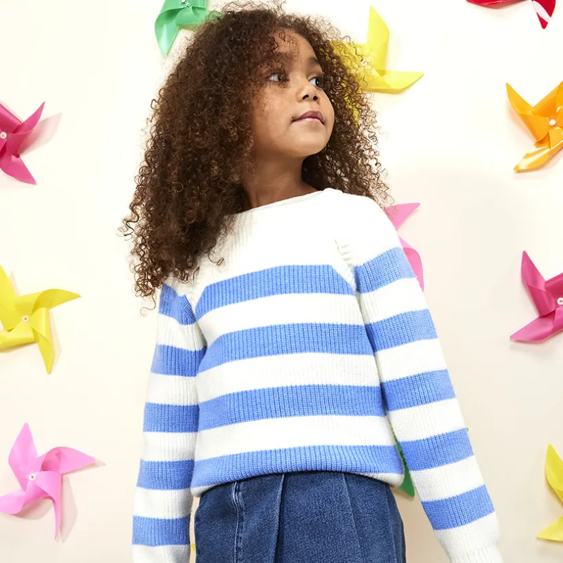 Pull en tricot rayé avec emmanchures ajourées pour fille
