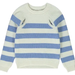 Pull en tricot rayé avec emmanchures ajourées pour fille