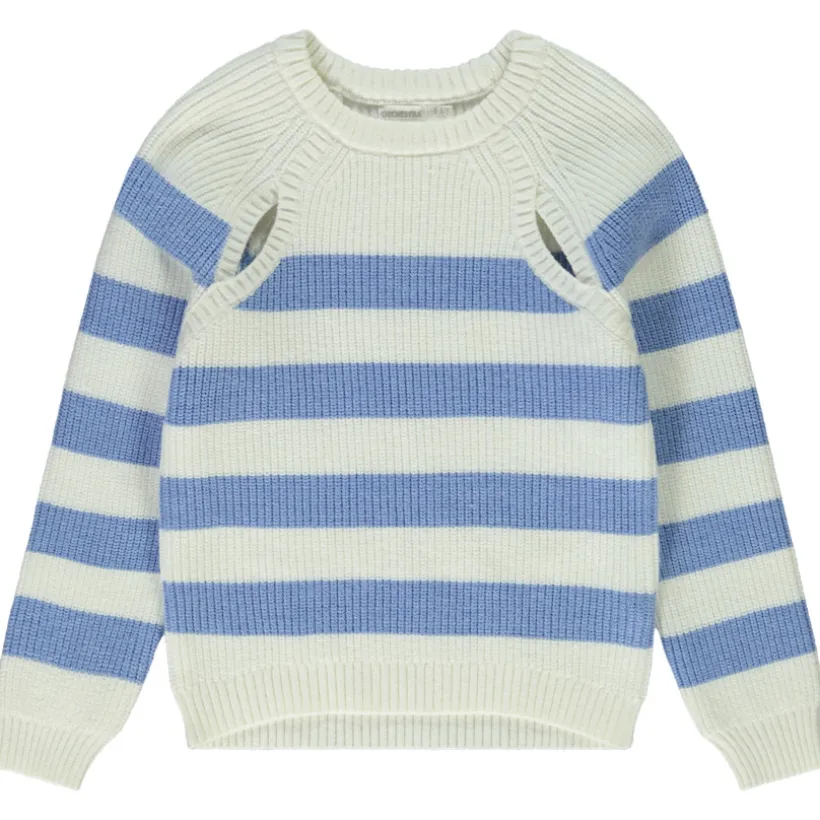 Pull en tricot rayé avec emmanchures ajourées pour fille