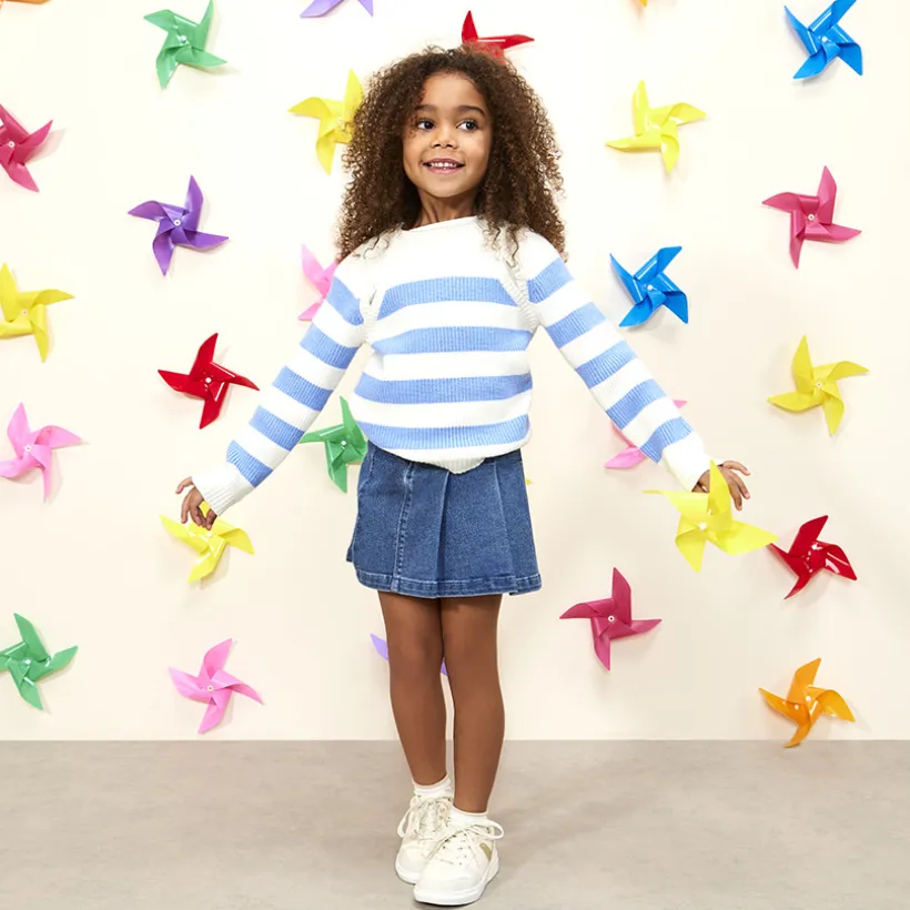 Pull en tricot rayé avec emmanchures ajourées pour fille