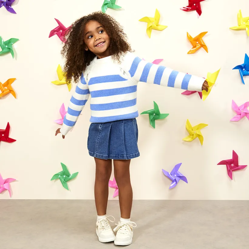 Pull en tricot rayé avec emmanchures ajourées pour fille