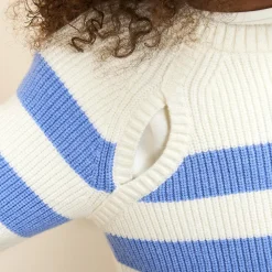 Pull en tricot rayé avec emmanchures ajourées pour fille