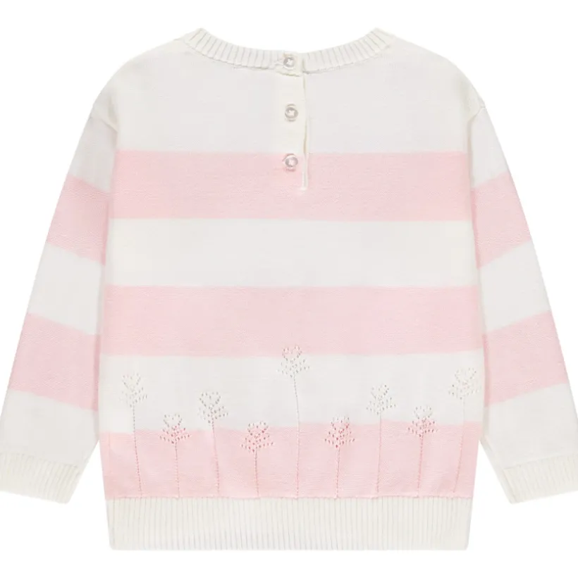 Pull en tricot rayé avec fleurs ajourées pour bébé fille