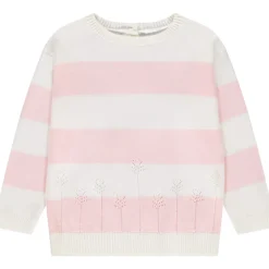 Pull en tricot rayé avec fleurs ajourées pour bébé fille