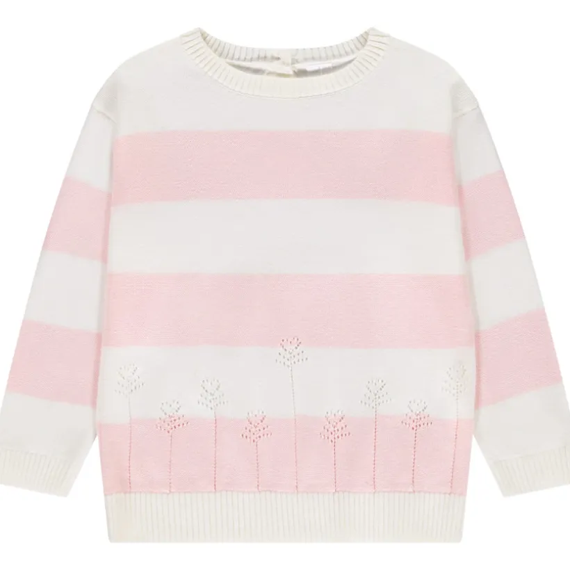 Pull en tricot rayé avec fleurs ajourées pour bébé fille
