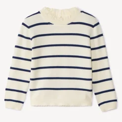 Pull en tricot à rayures et col popeline volantée pour fille