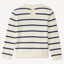 Pull en tricot à rayures et col popeline volantée pour fille