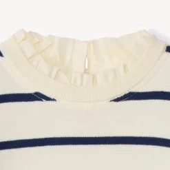 Pull en tricot à rayures et col popeline volantée pour fille