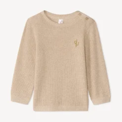 Pull en tricot uni brodé cactus pour bébé garçon