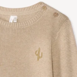 Pull en tricot uni brodé cactus pour bébé garçon