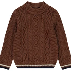 Pull en tricot uni effet torsadé avec liseré coloré pour garçon