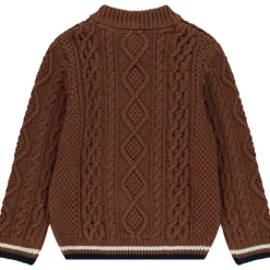 Pull en tricot uni effet torsadé avec liseré coloré pour garçon