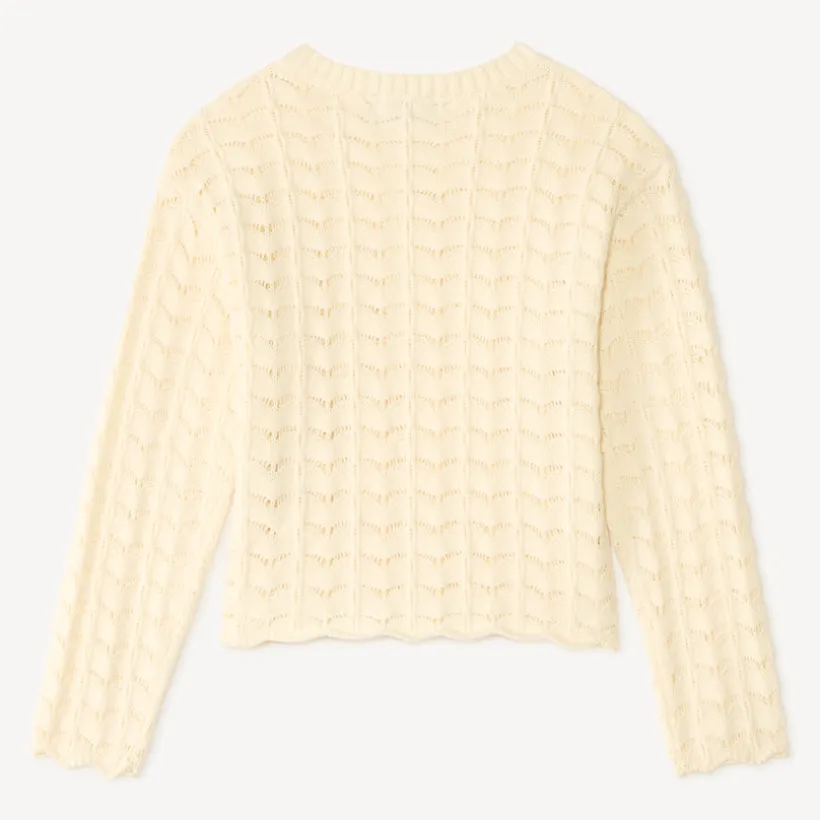 Pull fille en tricot ajouré avec fleurs crochetées