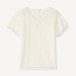 Pull manches courtes en tricot ajouré pour bébé fille
