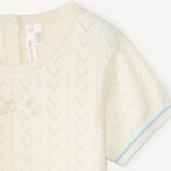 Pull manches courtes en tricot ajouré pour bébé fille