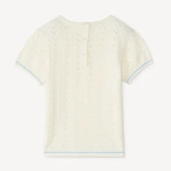 Pull manches courtes en tricot ajouré pour bébé fille