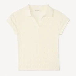 Pull manches courtes uni en tricot ajouré pour fille