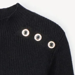 Pull manches longues à col cheminé et boutons fantaisie pour fille