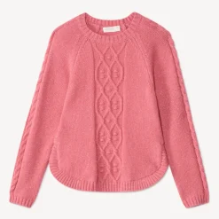 Pull manches longues en tricot torsades et lurex pailleté pour fille
