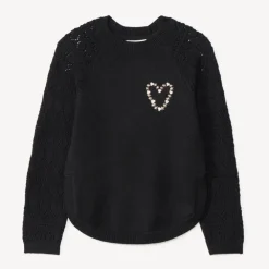 Pull manches longues en tricot jeu de point sur les manches pour fille