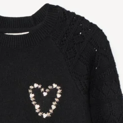 Pull manches longues en tricot jeu de point sur les manches pour fille