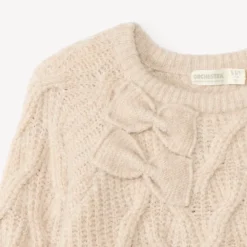 Pull manches longues en tricot et nœuds fantaisies pour fille