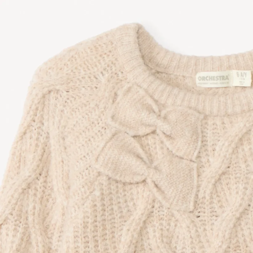 Pull manches longues en tricot et nœuds fantaisies pour fille