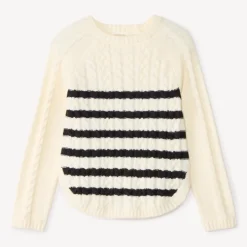 Pull manches longues en tricot marinière pour fille
