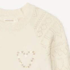 Pull manches longues en tricot jeu de point sur les manches pour fille