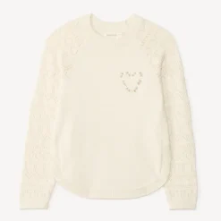 Pull manches longues en tricot jeu de point sur les manches pour fille
