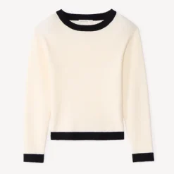 Pull manches longues en tricot côte à bords contrastants pour fille