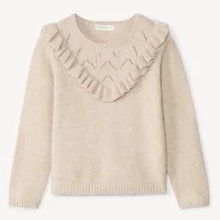 Pull à manches longues en tricot fantaisie avec volants et torsades pour fille