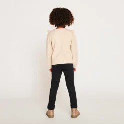 Pull à manches longues en tricot fantaisie avec volants et torsades pour fille