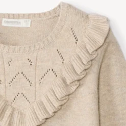 Pull à manches longues en tricot fantaisie avec volants et torsades pour fille