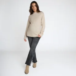 Pull manches longues uni à col montant pour femme