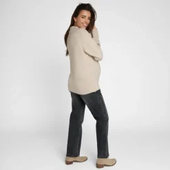 Pull manches longues uni à col montant pour femme