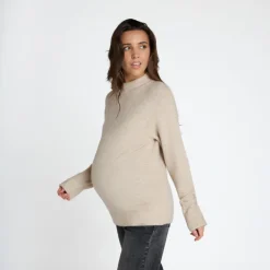 Pull manches longues uni à col montant pour femme