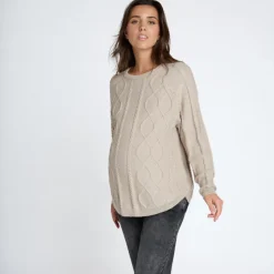 Pull manches longues uni en tricot torsade pour femme
