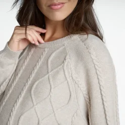 Pull manches longues uni en tricot torsade pour femme