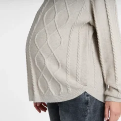 Pull manches longues uni en tricot torsade pour femme