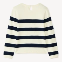 Pull marinière en tricot avec cœurs ajourés pour fille